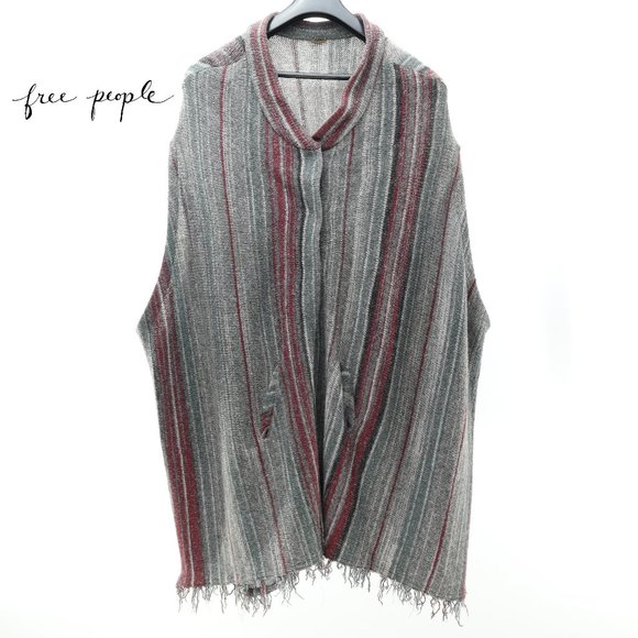 Free People β’ Fringe Boho WOOL Blend Poncho Sweater Duster Wrap Coat M-L - Picture 1 of 12